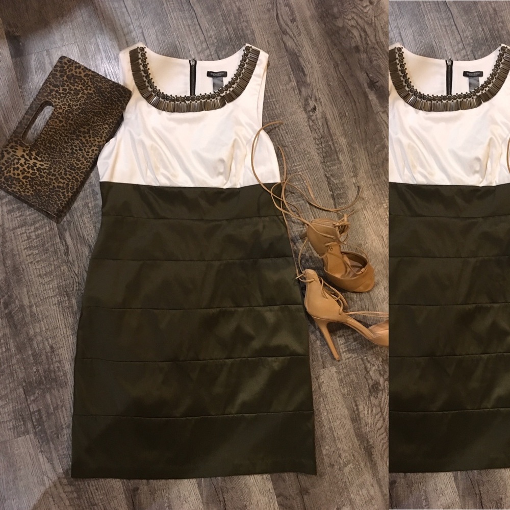 Dark olive and cream minidress